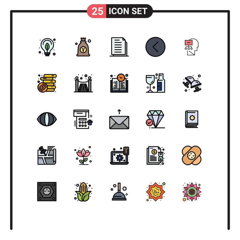 pacote de interface do usuário de 25 cores planas de linha preenchida básica de arquivos de mídia multimídia, arquivos traseiros, elementos de design vetorial editáveis vetor