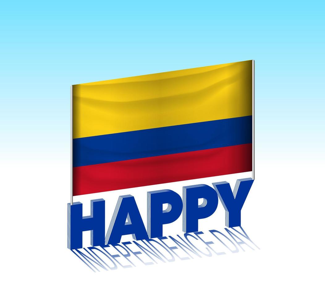 dia da independência da colômbia. bandeira simples da colômbia e outdoor no céu. Modelo de letras 3D. mensagem de design de dia especial pronta. vetor