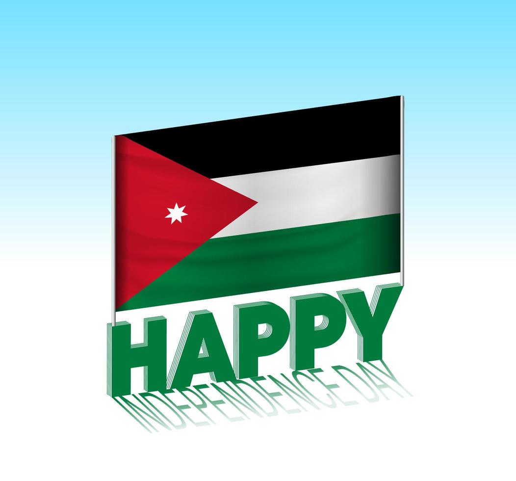 dia da independência da Jordânia. Bandeira simples da Jordânia e outdoor no céu. Modelo de letras 3D. mensagem de design de dia especial pronta. vetor