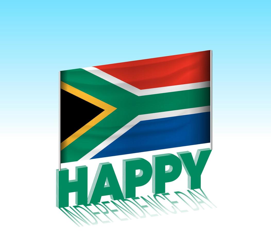 dia da independência da áfrica do sul. bandeira simples da áfrica do sul e outdoor no céu. Modelo de letras 3D. mensagem de design de dia especial pronta. vetor