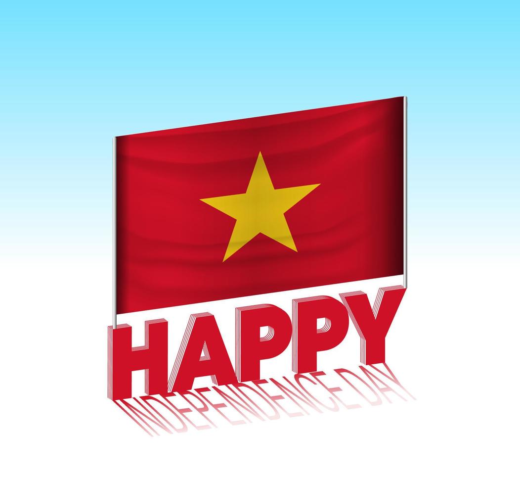 dia da independência do vietnã. bandeira do vietnã simples e outdoor no céu. Modelo de letras 3D. mensagem de design de dia especial pronta. vetor