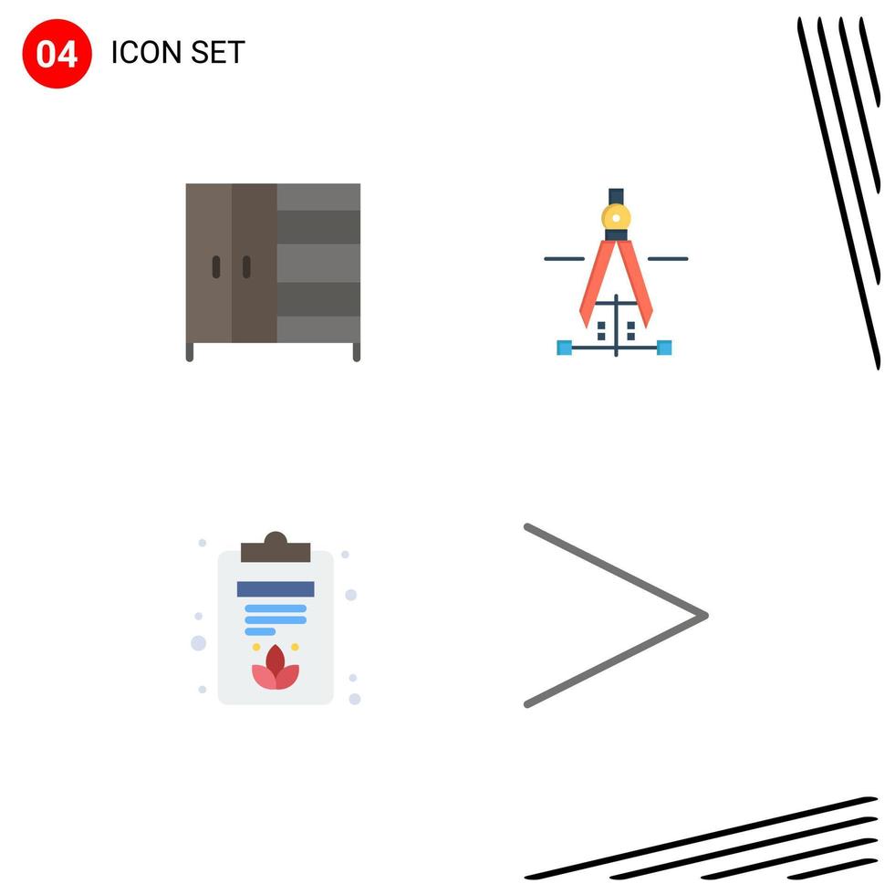4 ícones planos universais assinam símbolos de engenharia de bússola de lótus de móveis próximos elementos de design de vetores editáveis