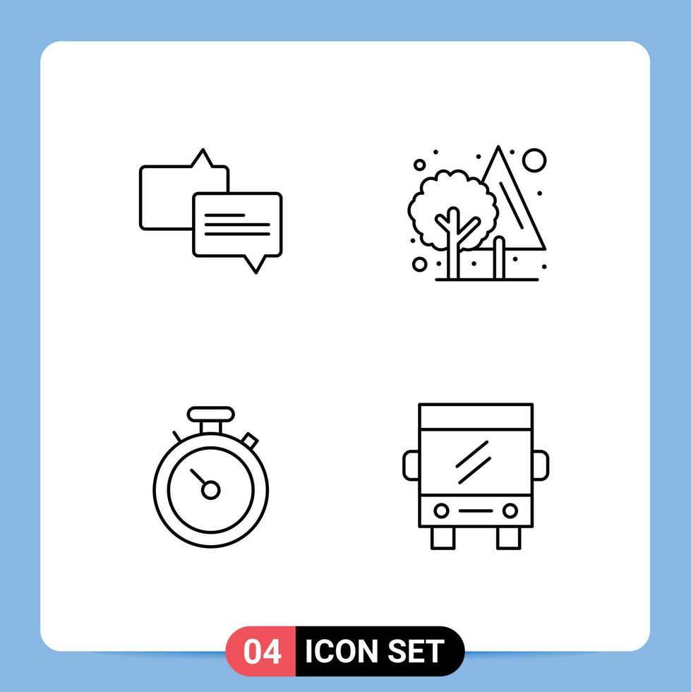 pacote de linha vetorial editável de 4 cores planas de linha preenchida simples de navegação de bate-papo floresta ônibus verde elementos de design vetorial editáveis vetor