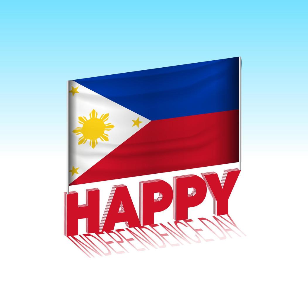 dia da independência das filipinas. bandeira filipinas simples e outdoor no céu. Modelo de letras 3D. mensagem de design de dia especial pronta. vetor