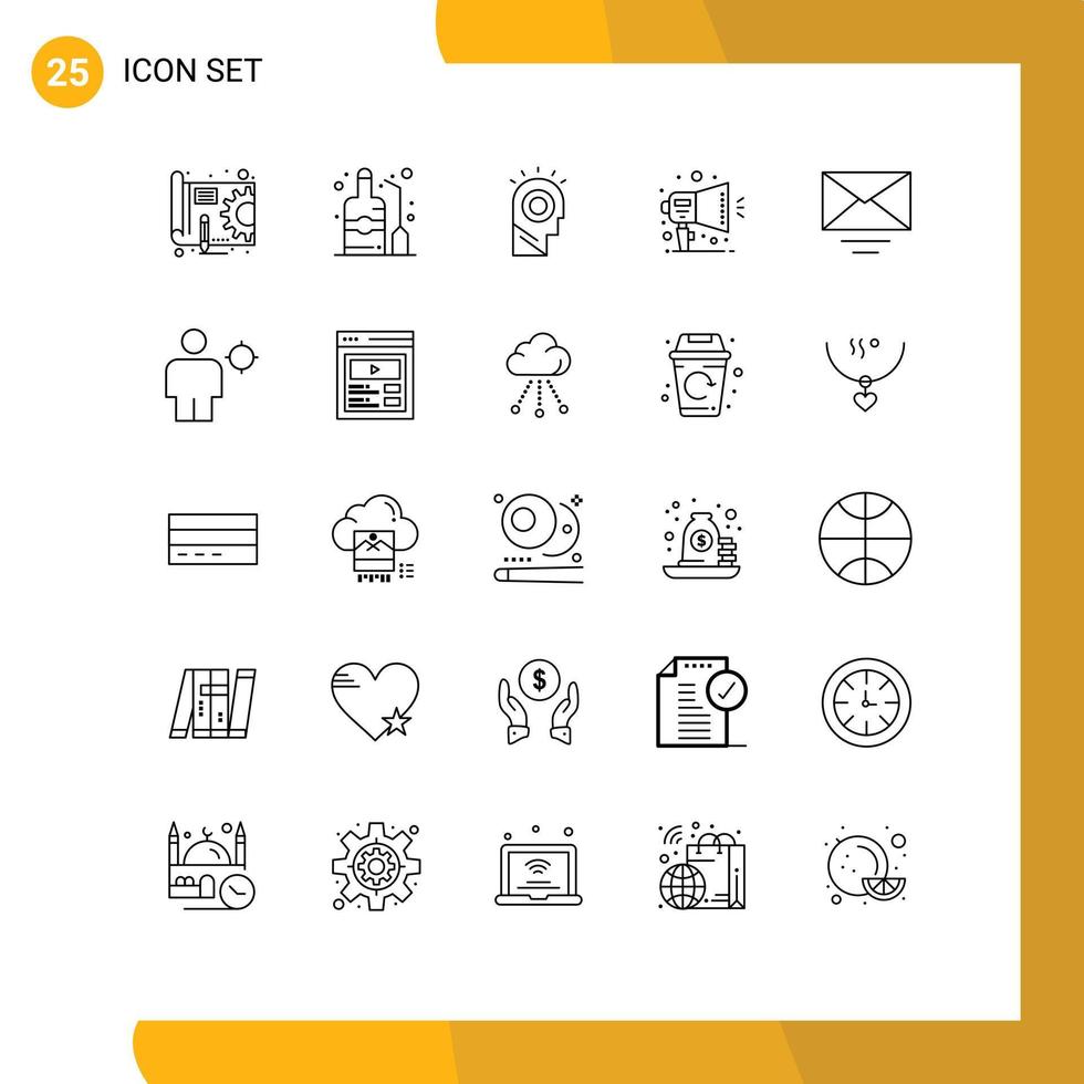 25 ícones criativos sinais modernos e símbolos de anúncio de promoção de idéia de anúncio de e-mail elementos de design de vetores editáveis