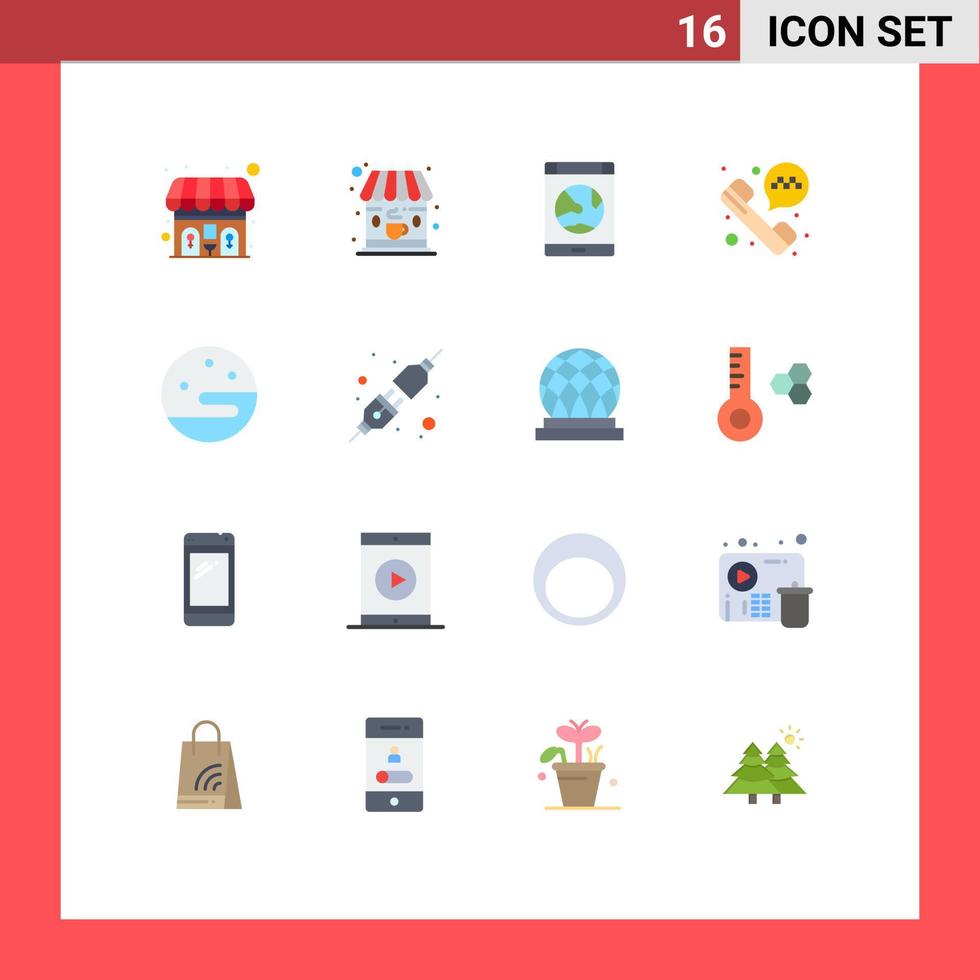 conjunto de cores planas de interface móvel de 16 pictogramas de pacote editável de chamada de táxi lunar de internet noturna de elementos de design de vetores criativos