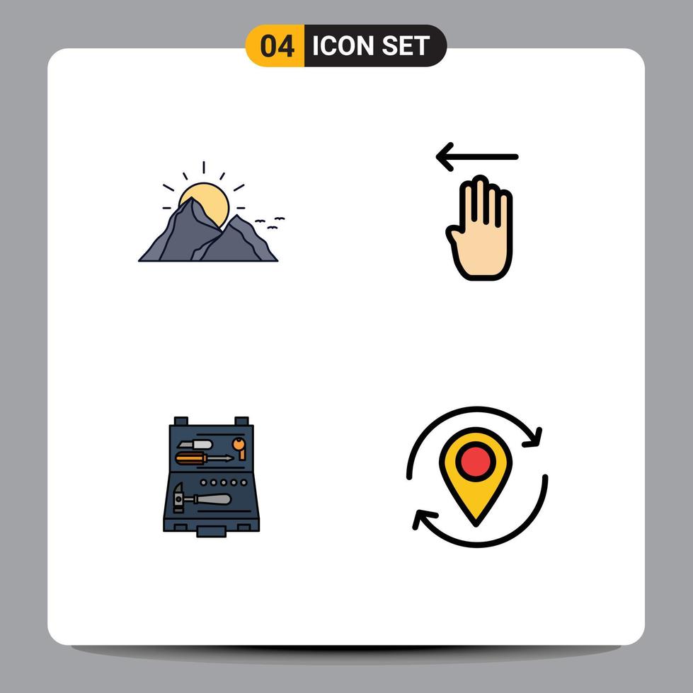4 ícones criativos sinais modernos e símbolos de ferramentas de colina montanha quatro elementos de design de vetores editáveis de construção