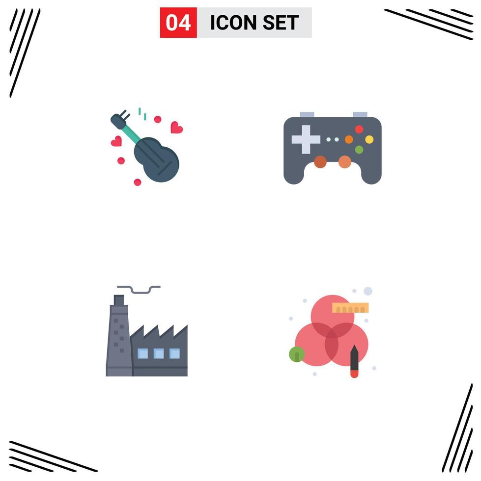 pacote de ícones vetoriais de estoque de 4 sinais e símbolos de linha para jogos de amor de fábrica de guitarra, elementos de design de vetores editáveis da indústria