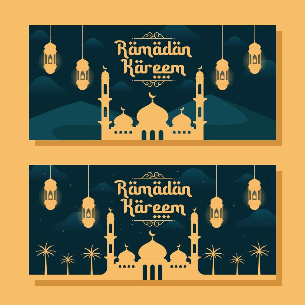 ilustração de banner horizontal do ramadã em design plano vetor