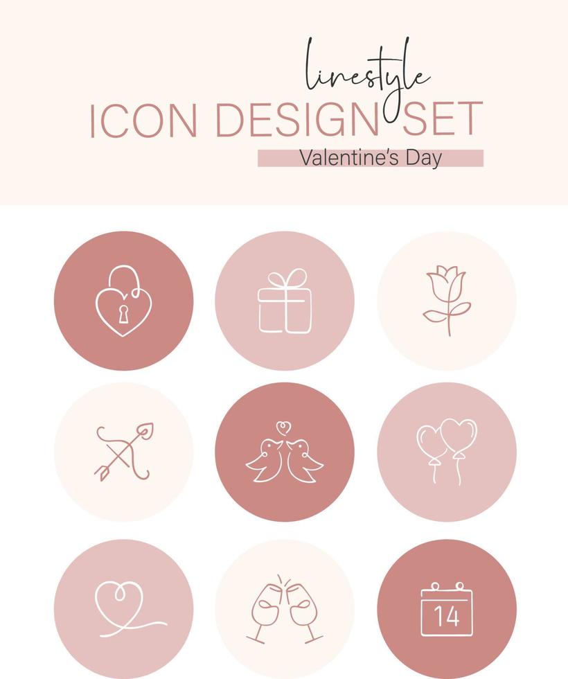 conjunto de design de ícone de estilo de linha dia dos namorados vetor