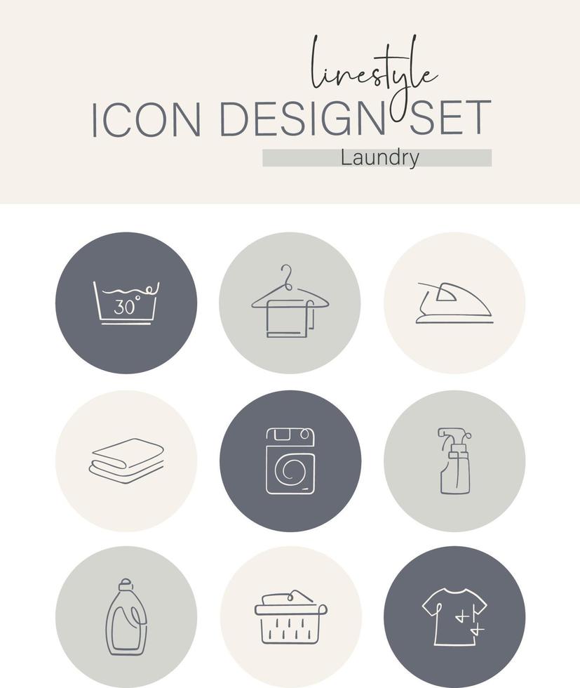 conjunto de design de ícone de estilo de linha lavanderia vetor