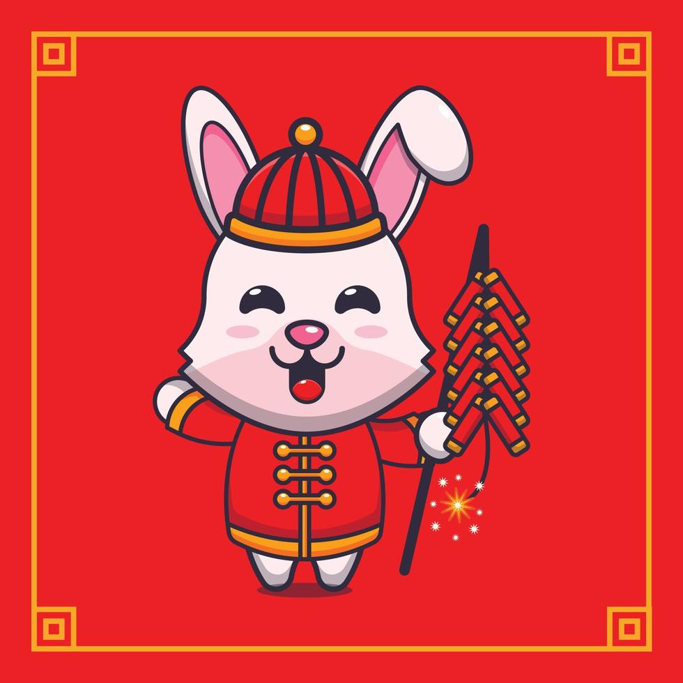 coelho fofo na ilustração em vetor desenho animado do ano novo chinês.