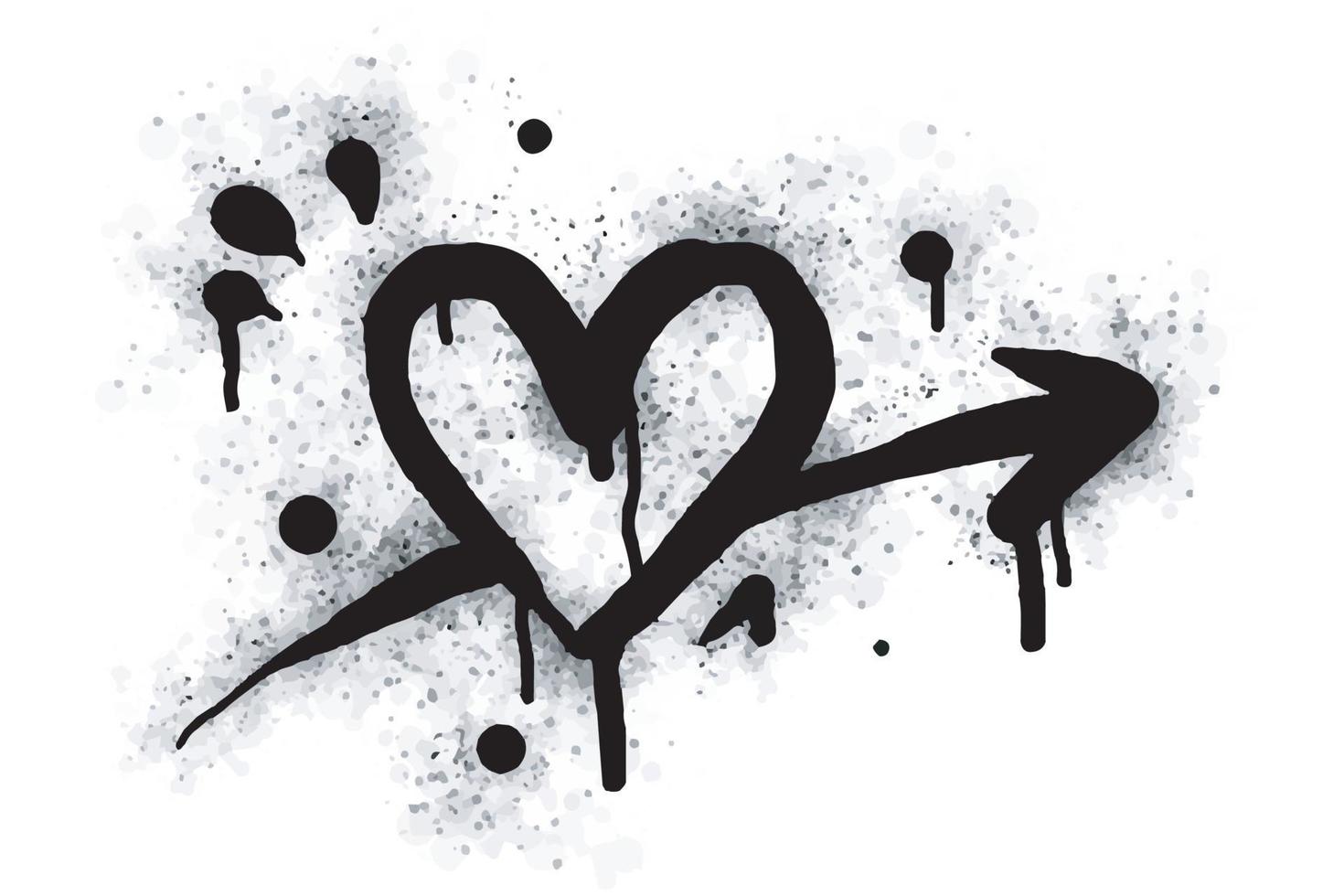 ícone de coração de grafite pintado com spray pulverizado isolado com um fundo branco. ícone de amor graffiti com spray em preto sobre branco. ilustração vetorial. vetor