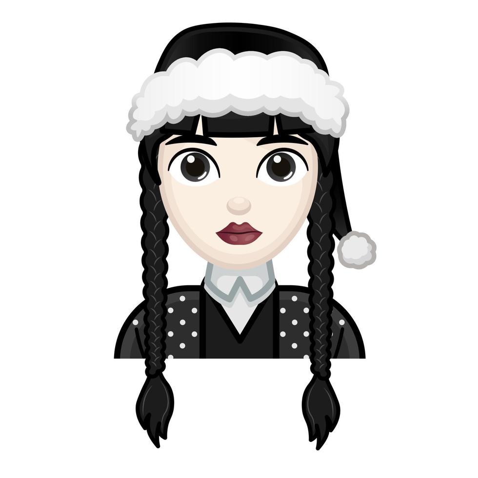 mulher com cabelo preto e chapéu. conceito de quarta-feira. tamanho grande de rosto emoji pálido vetor