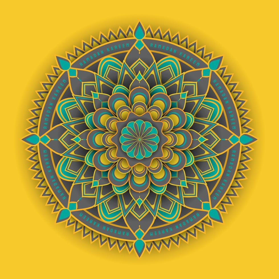 design de mandala em design cinza verde e amarelo para design de modelo de ramadã ou eid vetor