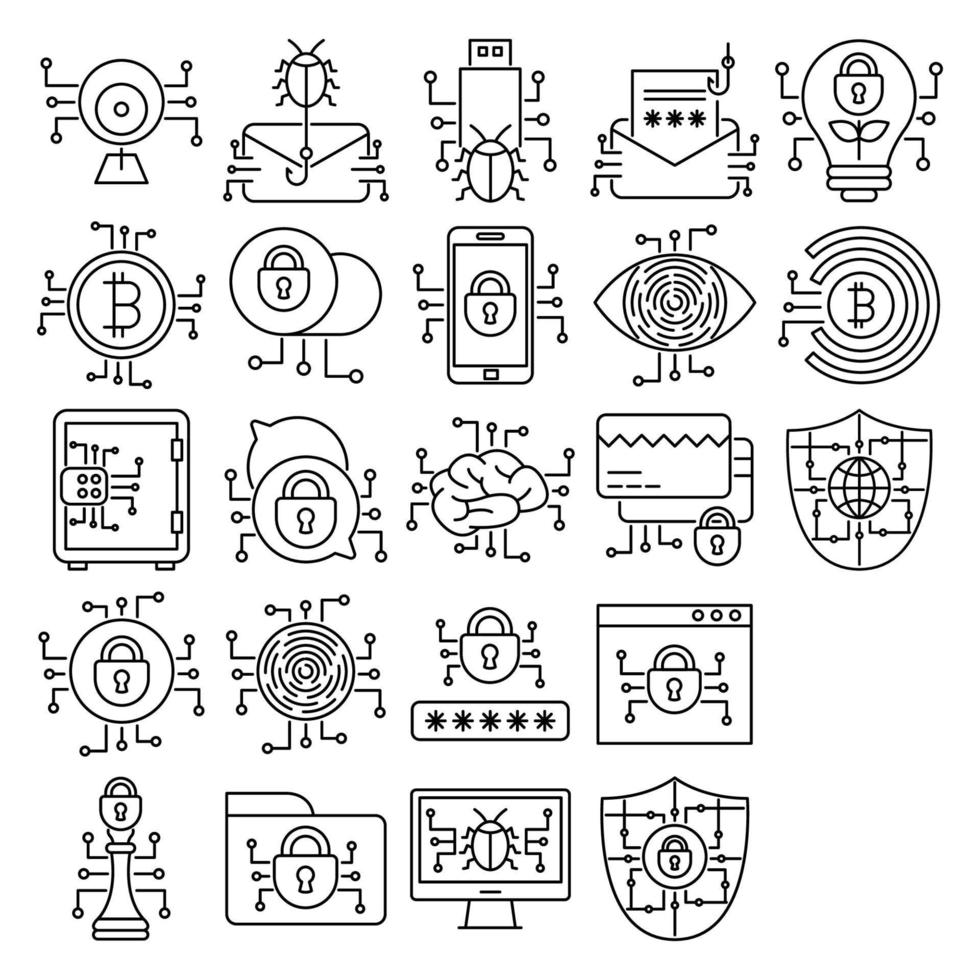 ícones de segurança cibernética e proteção de rede, adequados para uma ampla gama de projetos criativos digitais. vetor