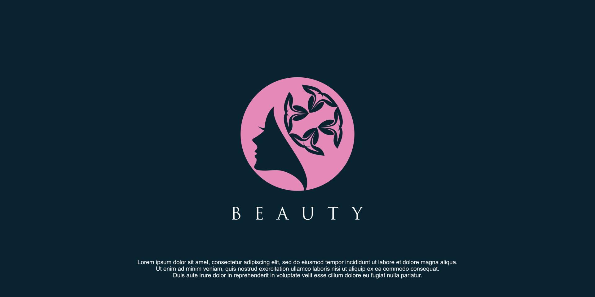 logotipo de rosto de mulheres de beleza com ilustração em vetor ícone de design de elemento floral