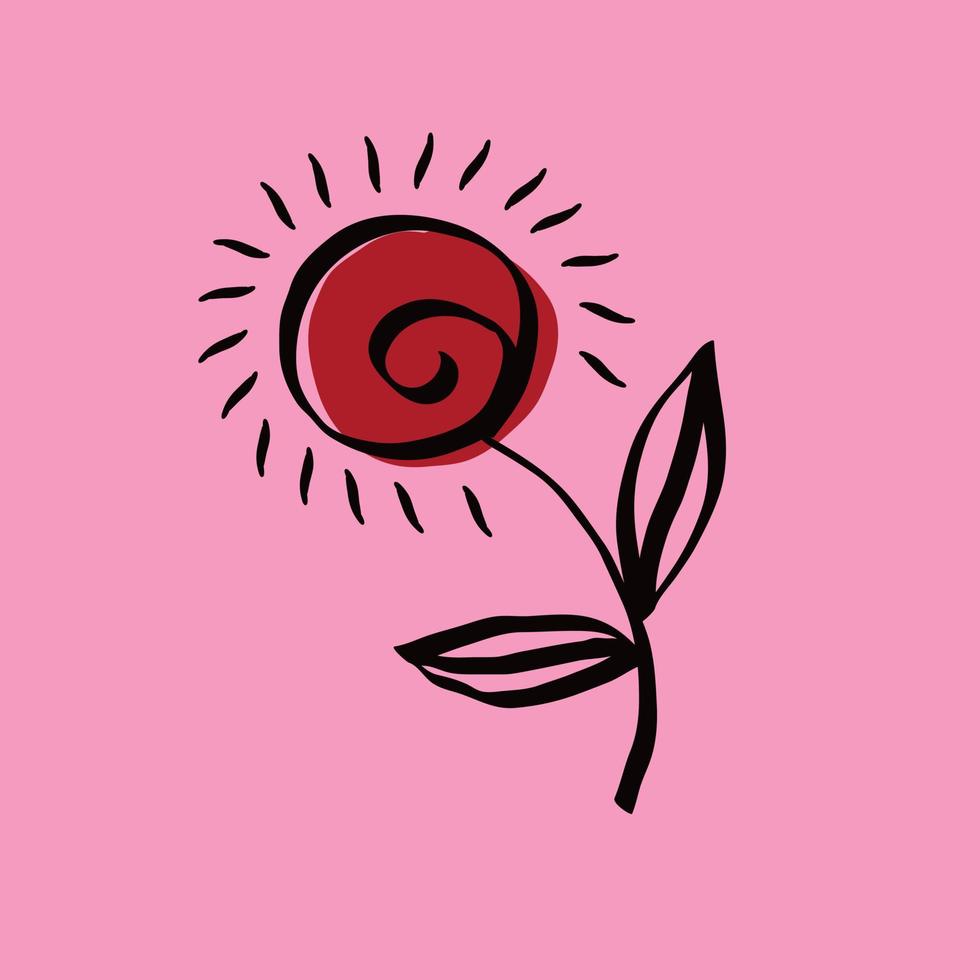 ilustração descuidada de uma rosa vermelha. ilustração vetorial em estilo doodle vetor