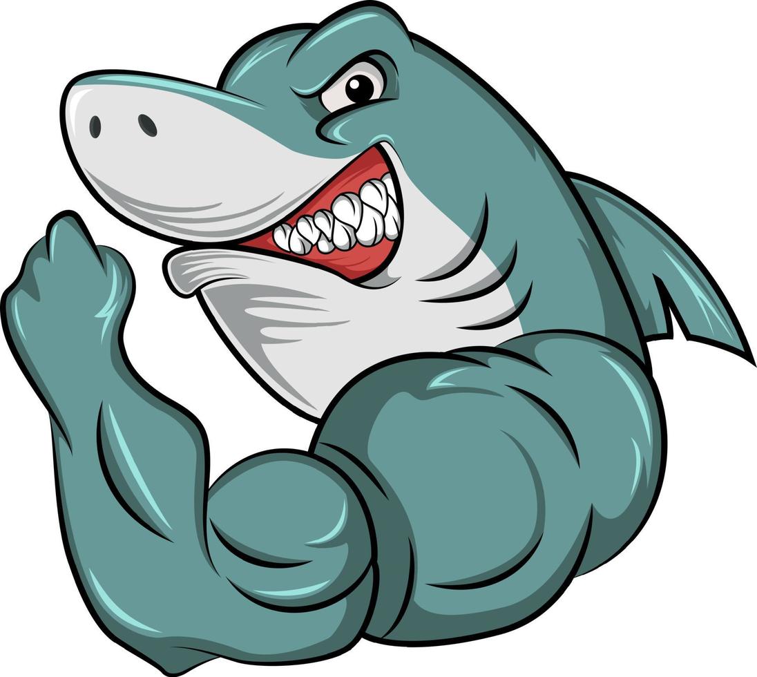 mascote bonito dos desenhos animados de tubarão bravo vetor
