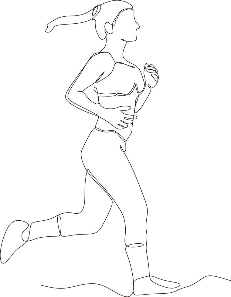 desenho de linha contínua. mulher esporte correndo sobre fundo branco. ilustração vetorial vetor