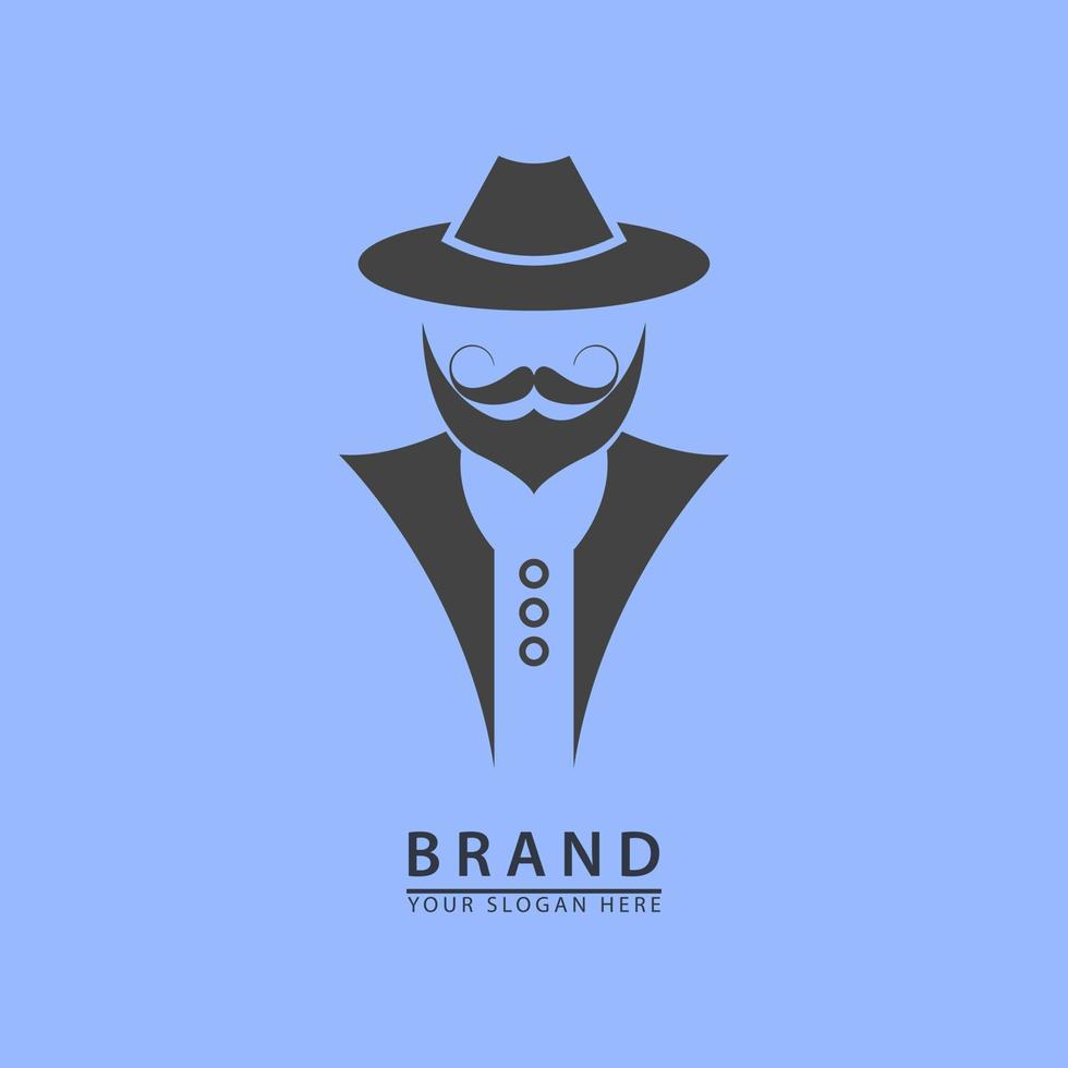 bigode de rosto masculino e chapéu de barba ordenadamente para ícone de corte de cabelo e logotipo vetor