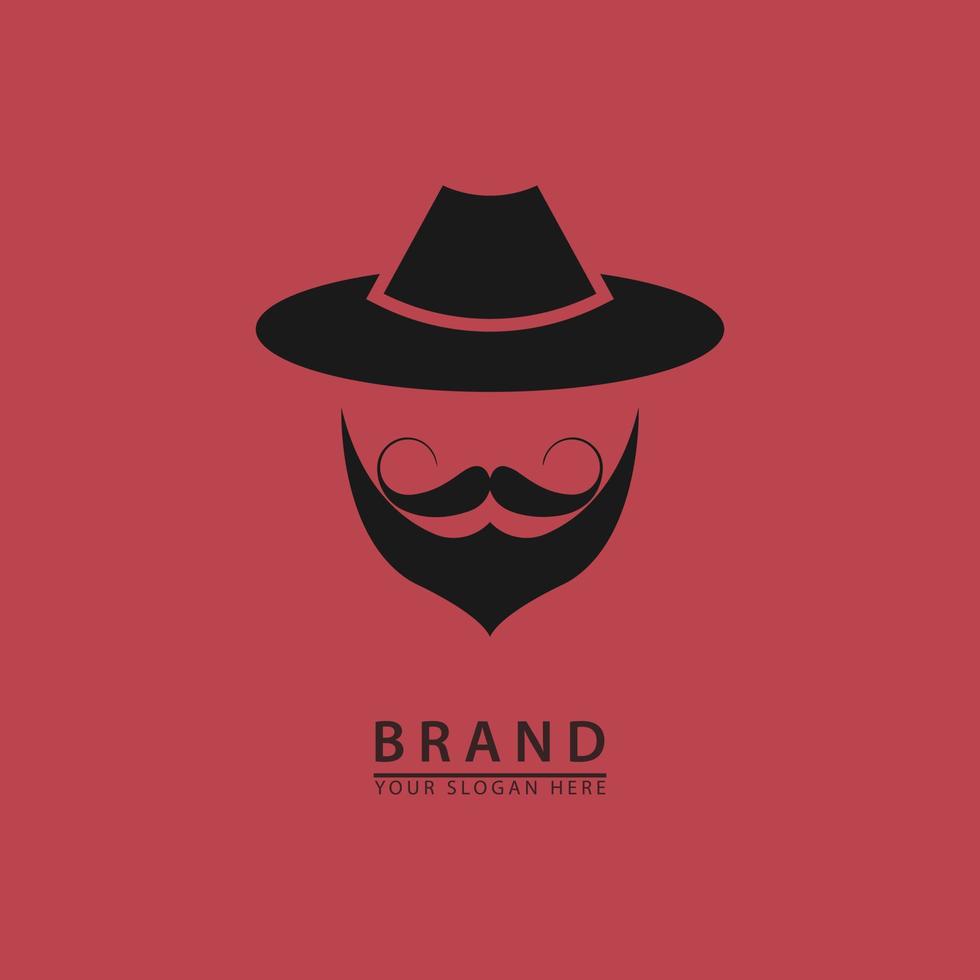 bigode de rosto de homem e chapéu de barba ordenadamente para ícone de corte de cabelo e logotipo vetor