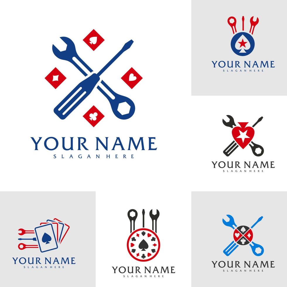 conjunto de modelo de vetor de logotipo de pôquer mecânico, conceitos de design de logotipo de pôquer criativo