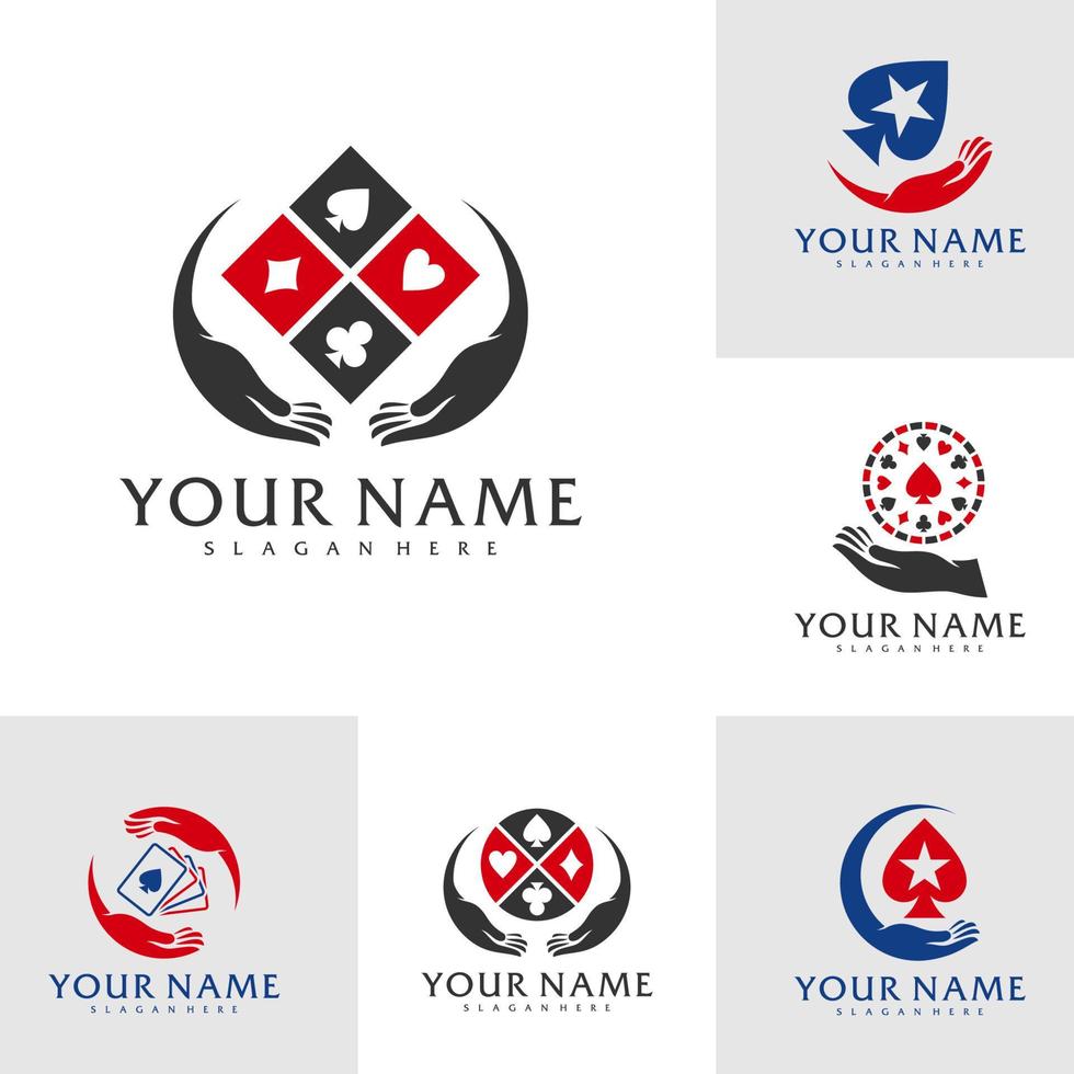 conjunto de modelo de vetor de logotipo de pôquer de cuidado, conceitos de design de logotipo de pôquer criativo