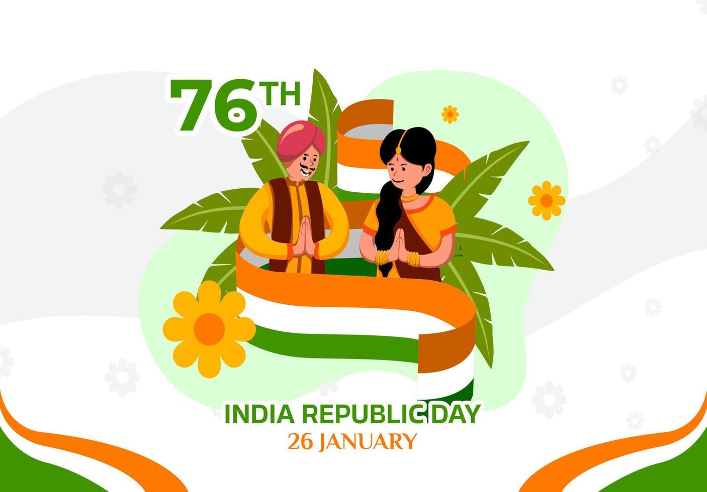 modelo de banner de celebração do dia da república. ilustração de saudação de homem e mulher indiano vetor