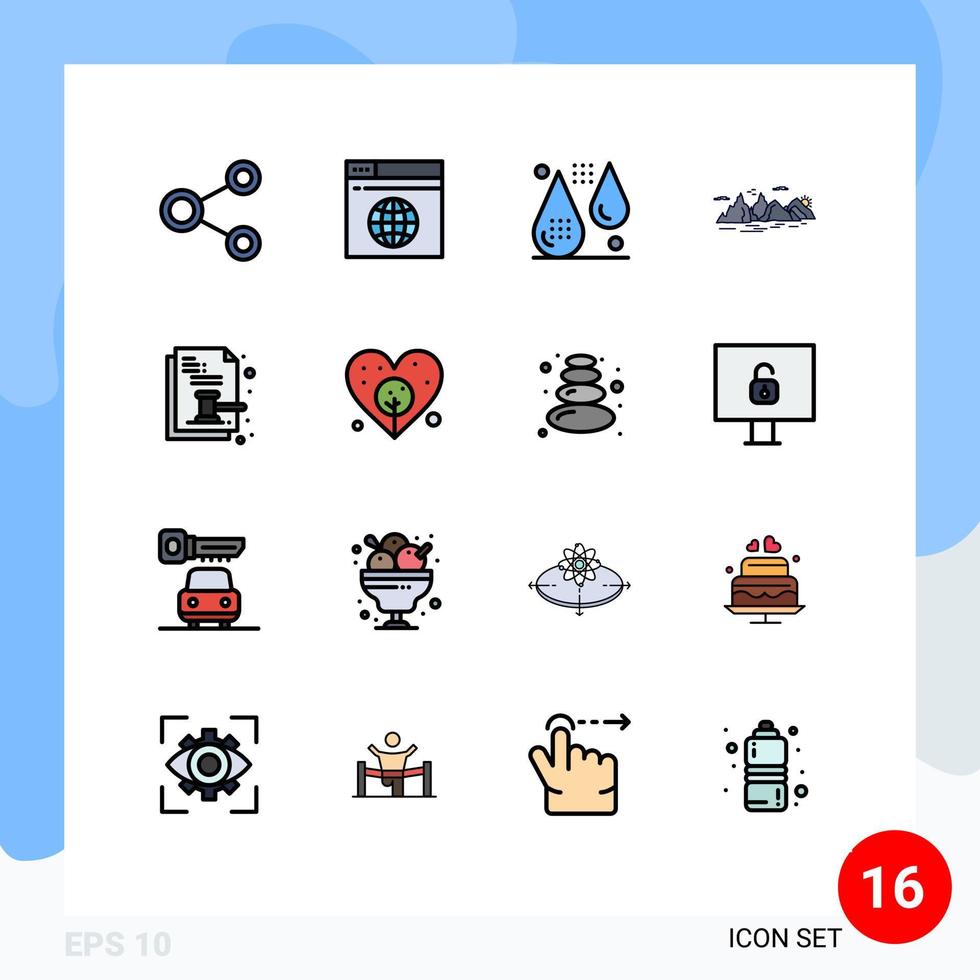 grupo de símbolos de ícone universal de 16 linhas cheias de cores planas modernas da natureza colina web mountain fitness elementos de design de vetores criativos editáveis