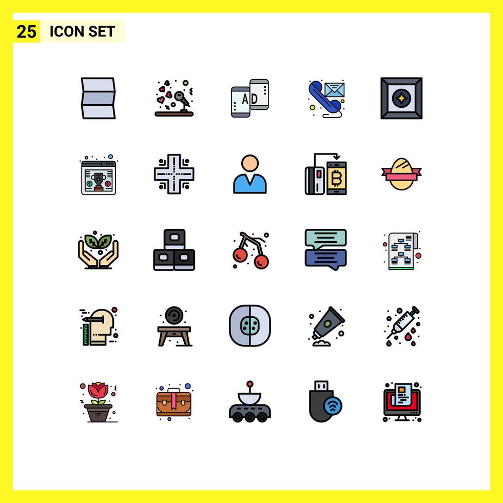 25 interface do usuário linha cheia pacote de cores planas de sinais e símbolos modernos do telefone móvel favorito enviar mensagem editável elementos de design vetorial vetor