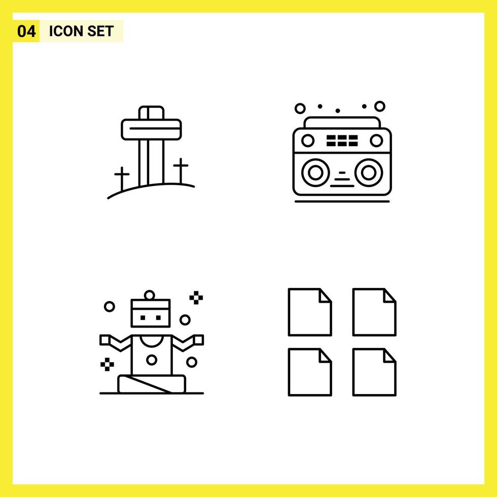grupo de 4 sinais e símbolos de cores planas de linha preenchida para celebração pessoas som de páscoa ioga elementos de design de vetores editáveis