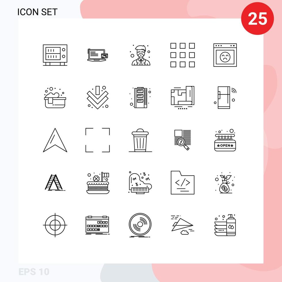 conjunto de 25 sinais de símbolos de ícones de interface do usuário modernos para bloqueio de navegador, botões de bloqueio de chave de instrutor, elementos de design vetorial editáveis vetor
