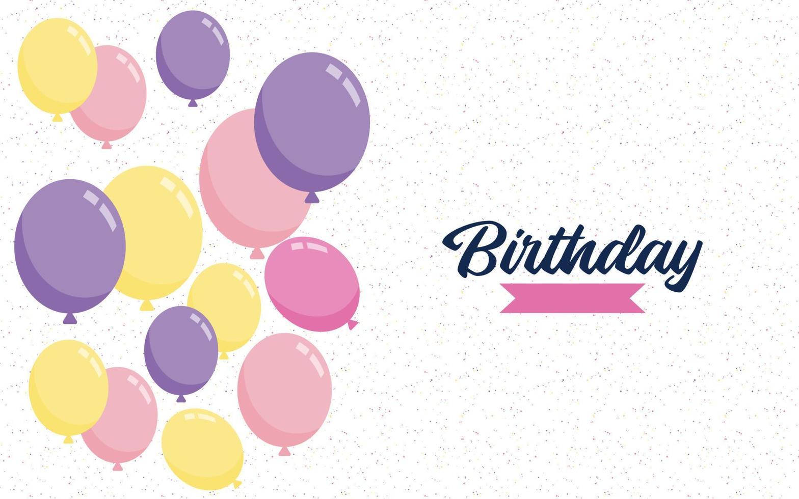 banner de texto de letras de feliz aniversário com fundo de balão vetor