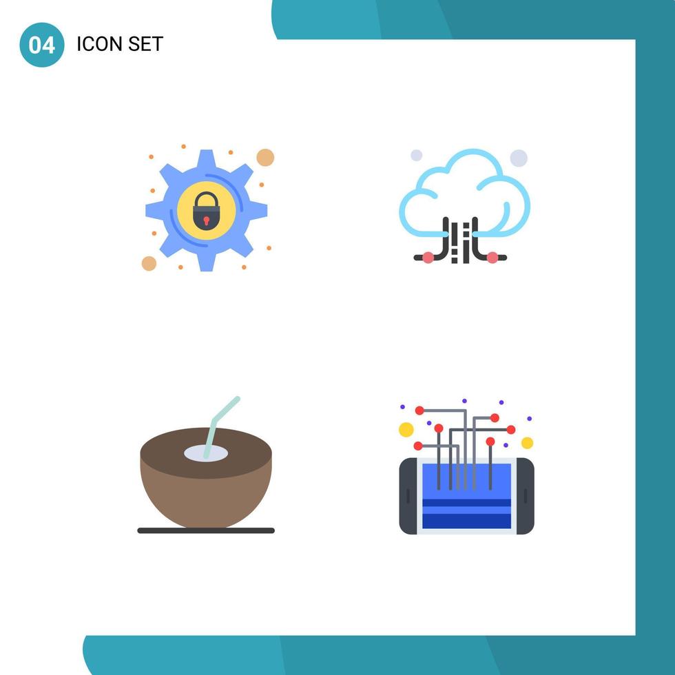pacote de interface do usuário de 4 ícones planos básicos de armazenamento de configurações de frutas de crimes cibernéticos móveis elementos de design de vetores editáveis