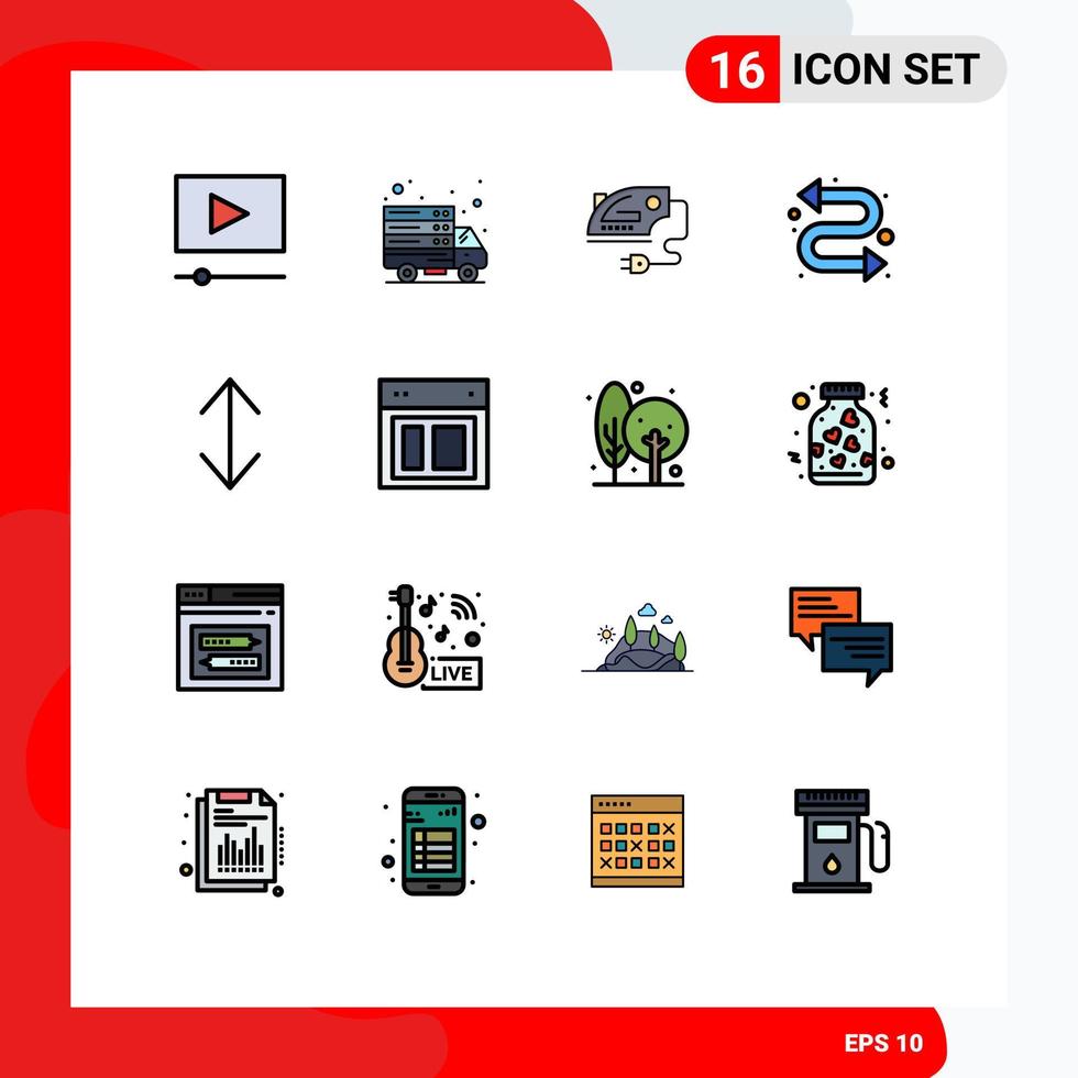 pacote de interface do usuário de 16 linhas básicas de design preenchidas com cores planas para baixo seta para casa repetir elementos de design de vetores criativos editáveis