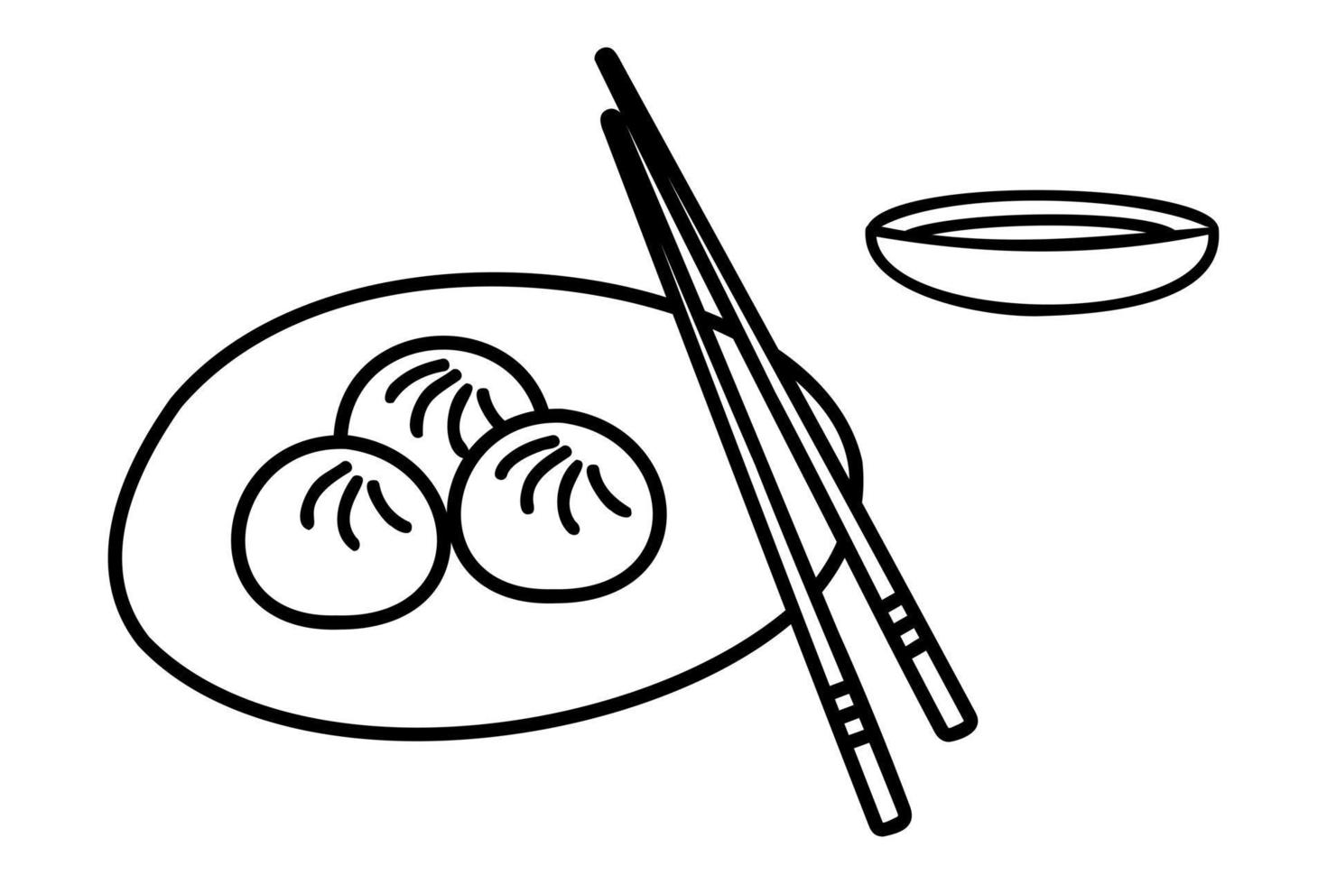 bolinhos chineses wontons em um fundo branco. comida asiática. ilustração de doodle para restaurantes, menus, decoração vetor
