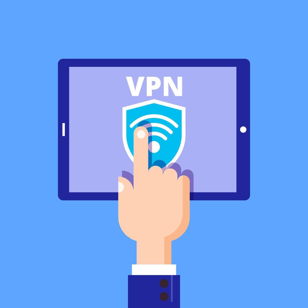 mão habilitando vpn. para impressão e design. ilustração vetorial. vetor