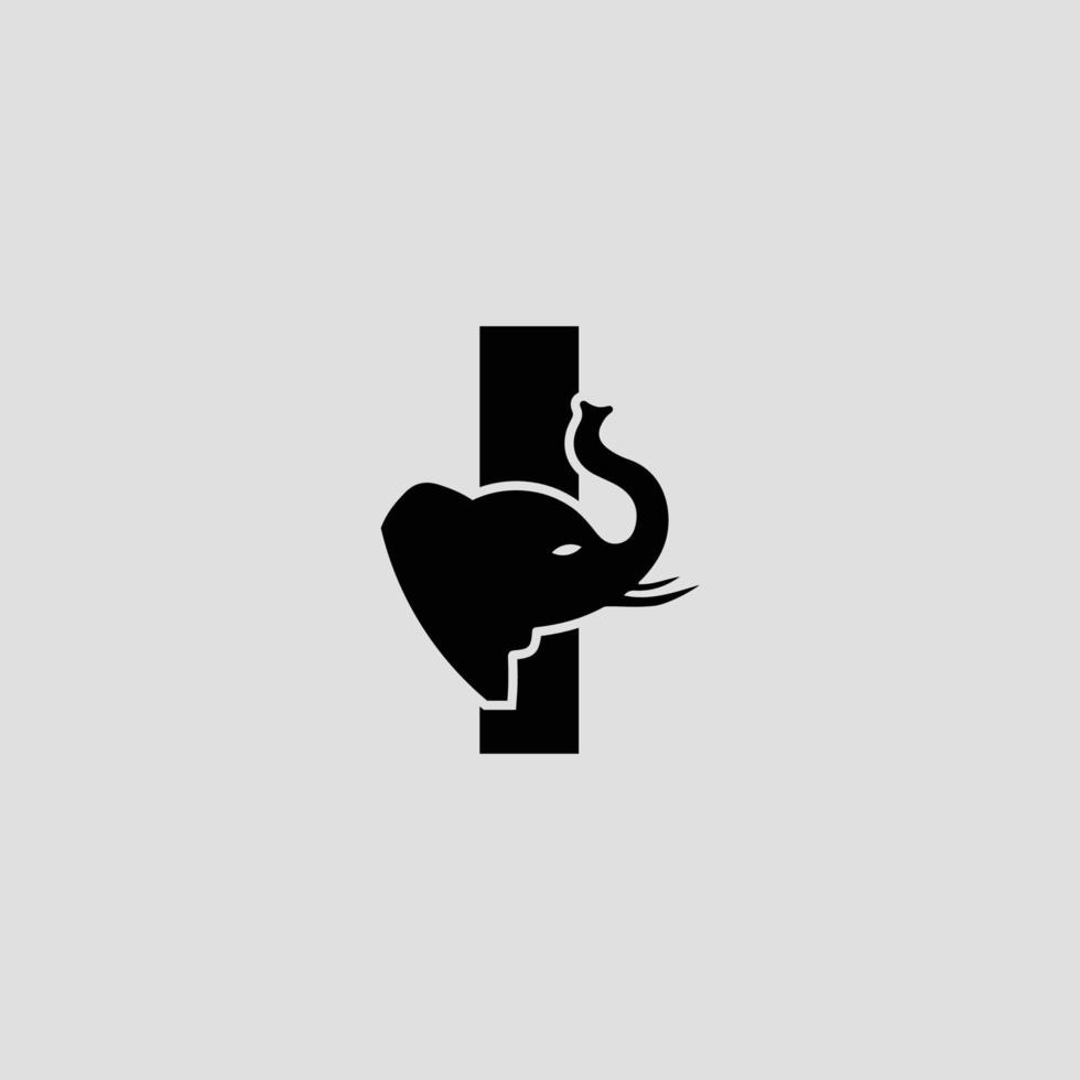 letra inicial i com modelo de logotipo de vetor abstrato de elefante, sinal ou ícone. cabeça de elefante moderna incorporada na letra i. conceito de espaço negativo com tipografia moderna.