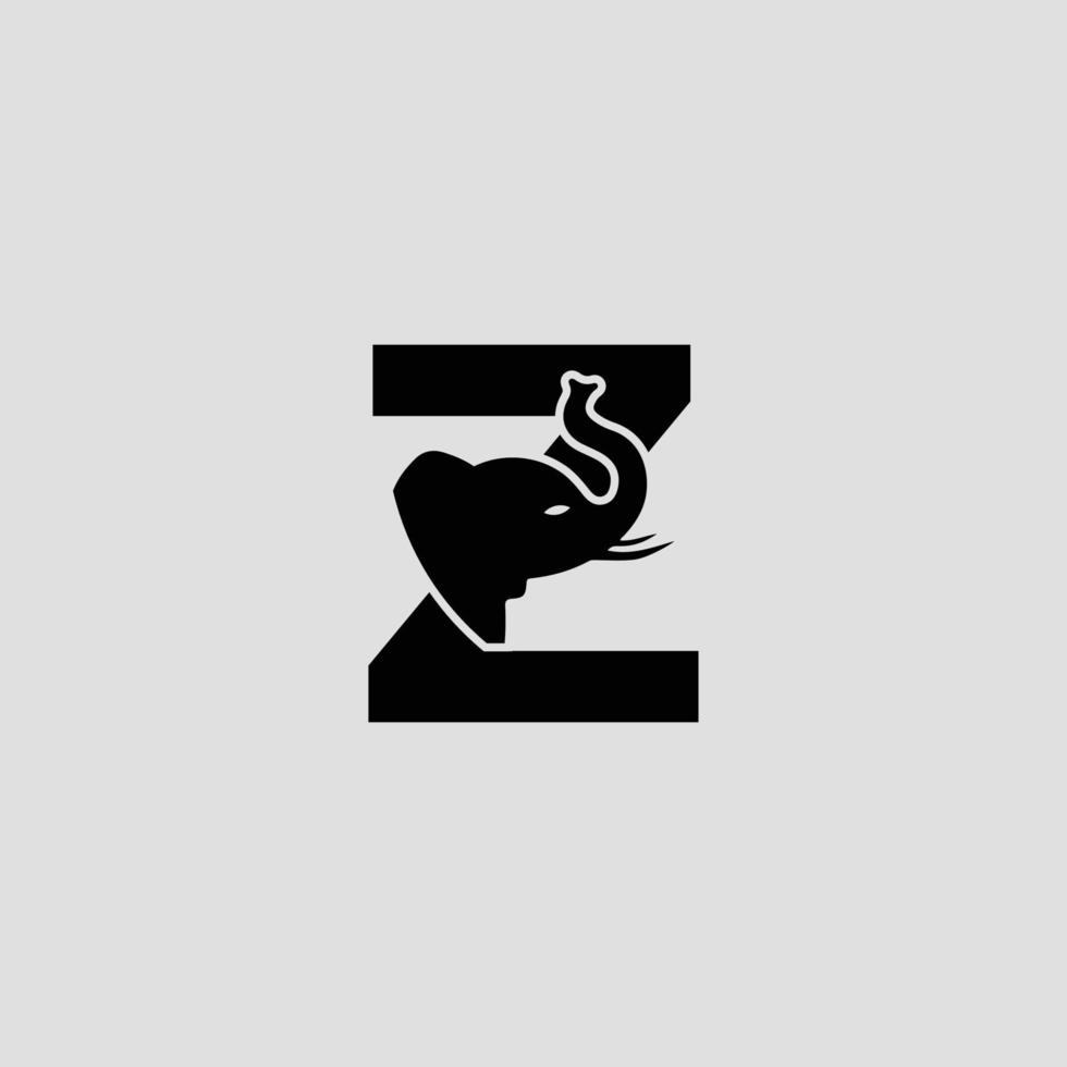 letra inicial z com modelo de logotipo de vetor abstrato de elefante, sinal ou ícone. cabeça de elefante moderna incorporada na letra z. conceito de espaço negativo com tipografia moderna.