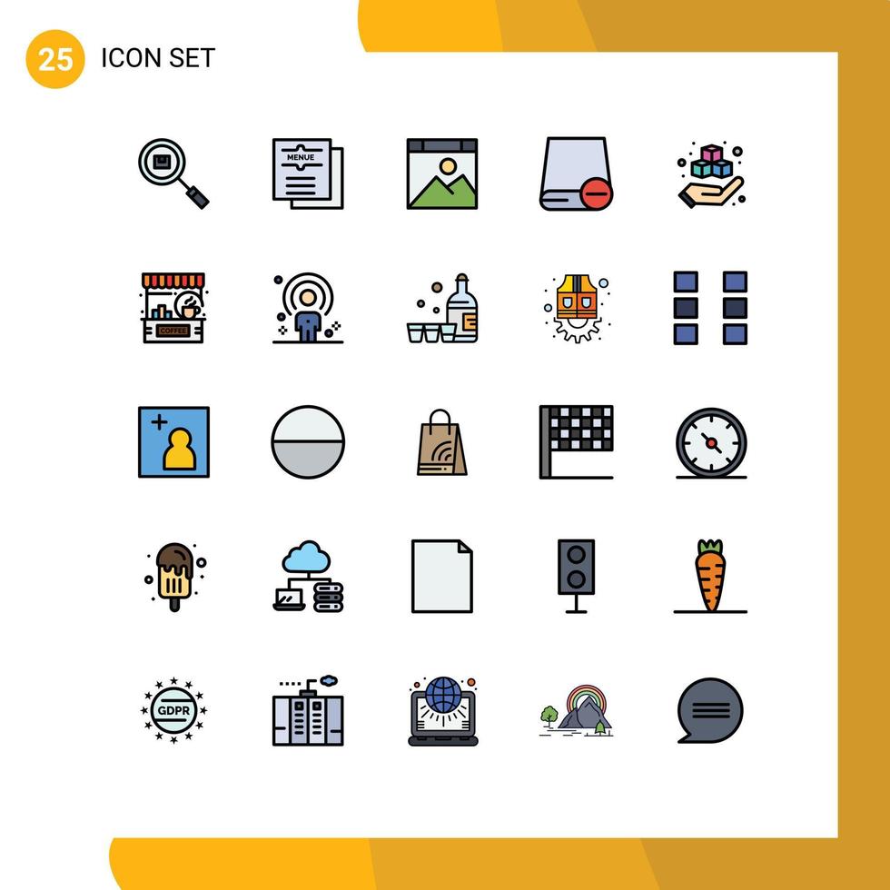 grupo de 25 cores planas de linhas preenchidas modernas definidas para menu de dispositivos de gadgets página de computadores editáveis elementos de design vetorial vetor
