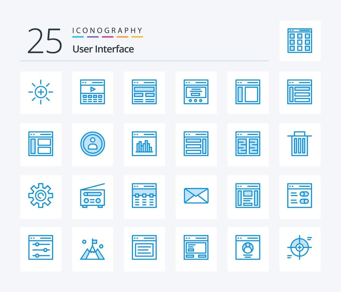 interface do usuário pacote de ícones de 25 cores azuis, incluindo barra lateral. interface. do utilizador. comunicação. do utilizador vetor