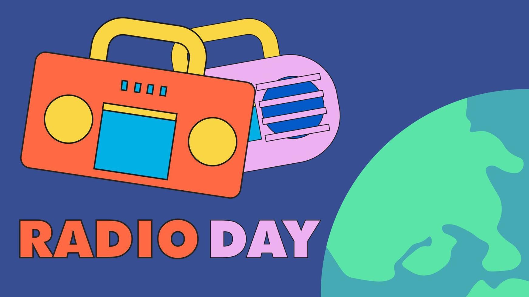 dia mundial do rádio com conceito de design moderno, design y2k, cor vintage vetor