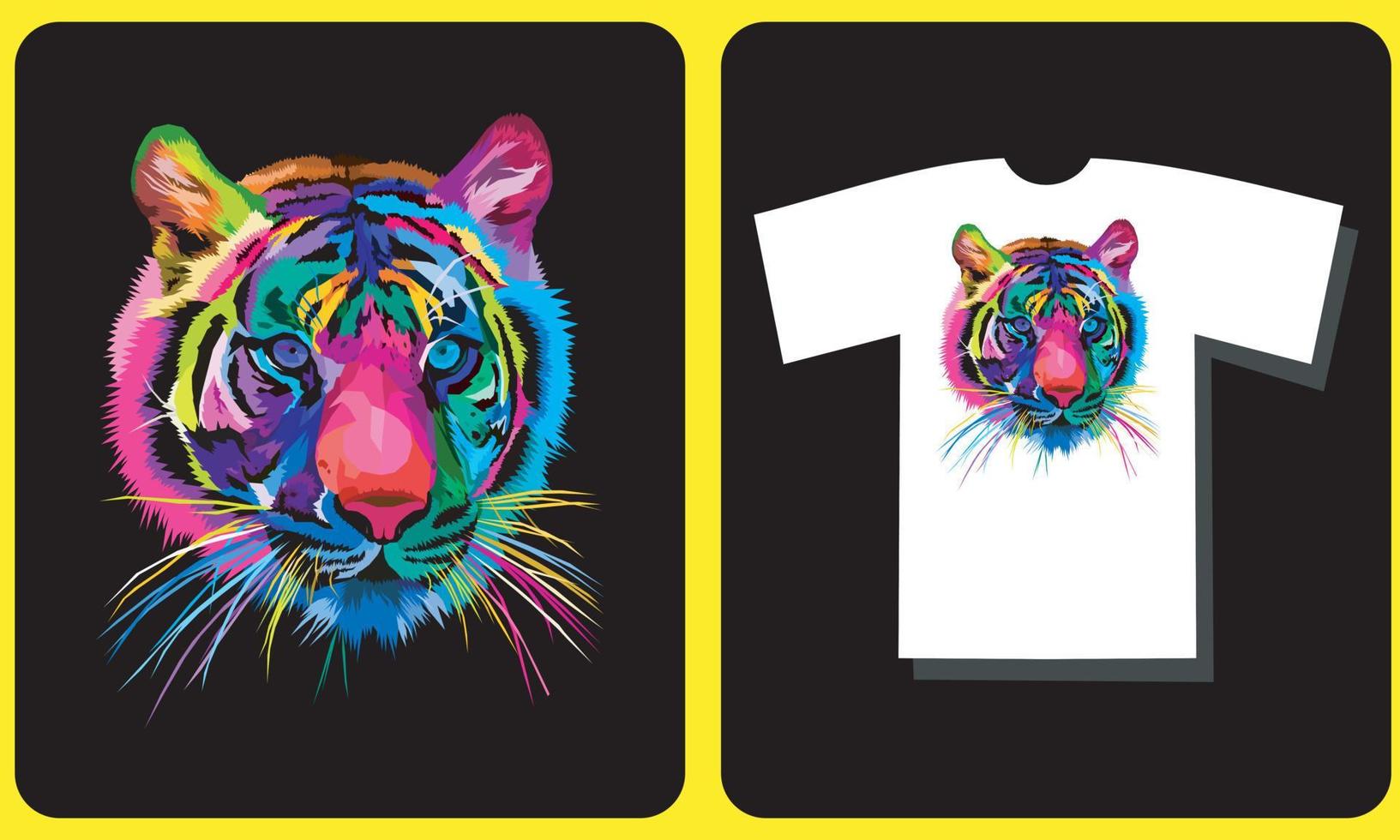 design de camiseta colorida com cara de tigre vetor