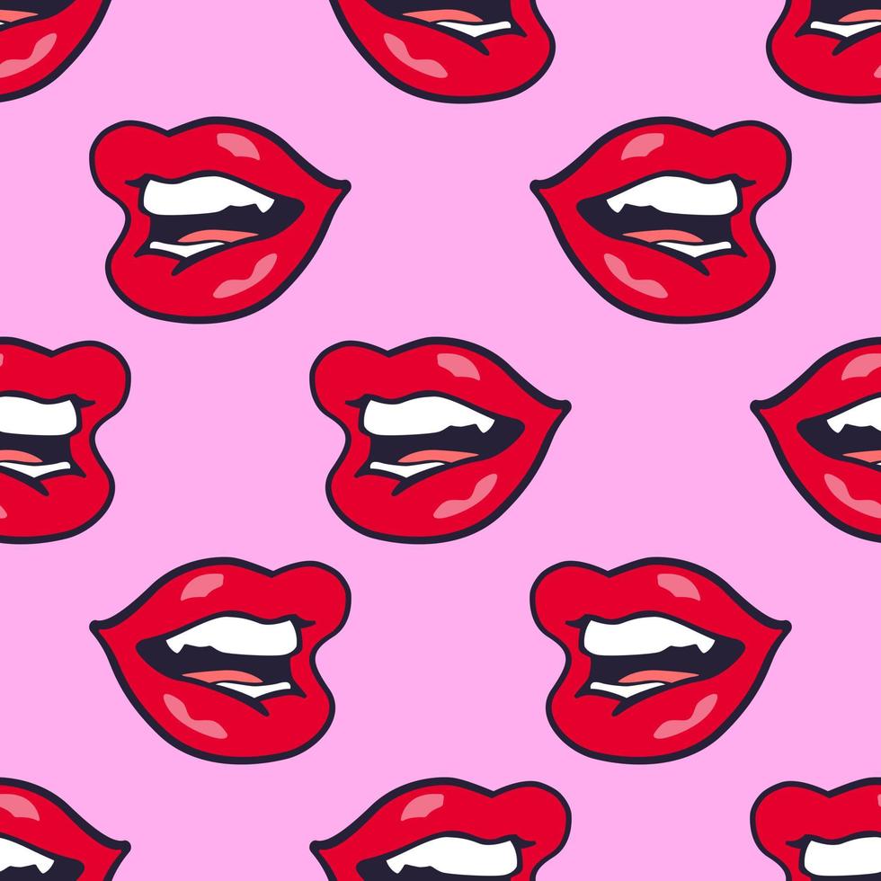 padrão de lábios femininos em estilo pop art para impressão e design. ilustração vetorial. vetor