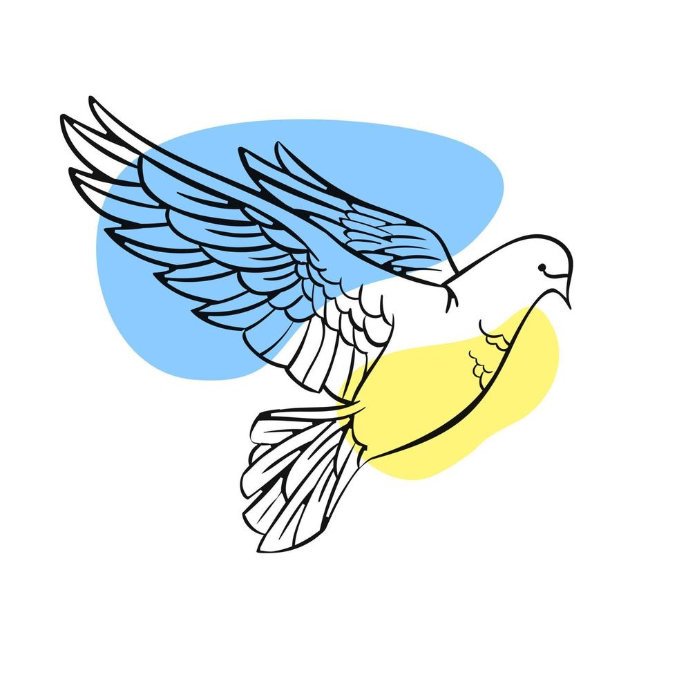 o conceito da pomba da paz e a bandeira da ucrânia no estilo de arte de linha para impressão e ilustração decoration.vector. vetor