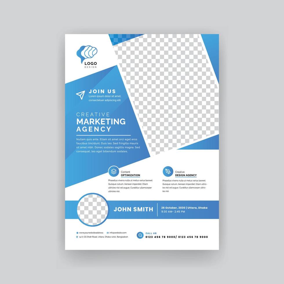 panfleto de negócios de agência de marketing azul vetor