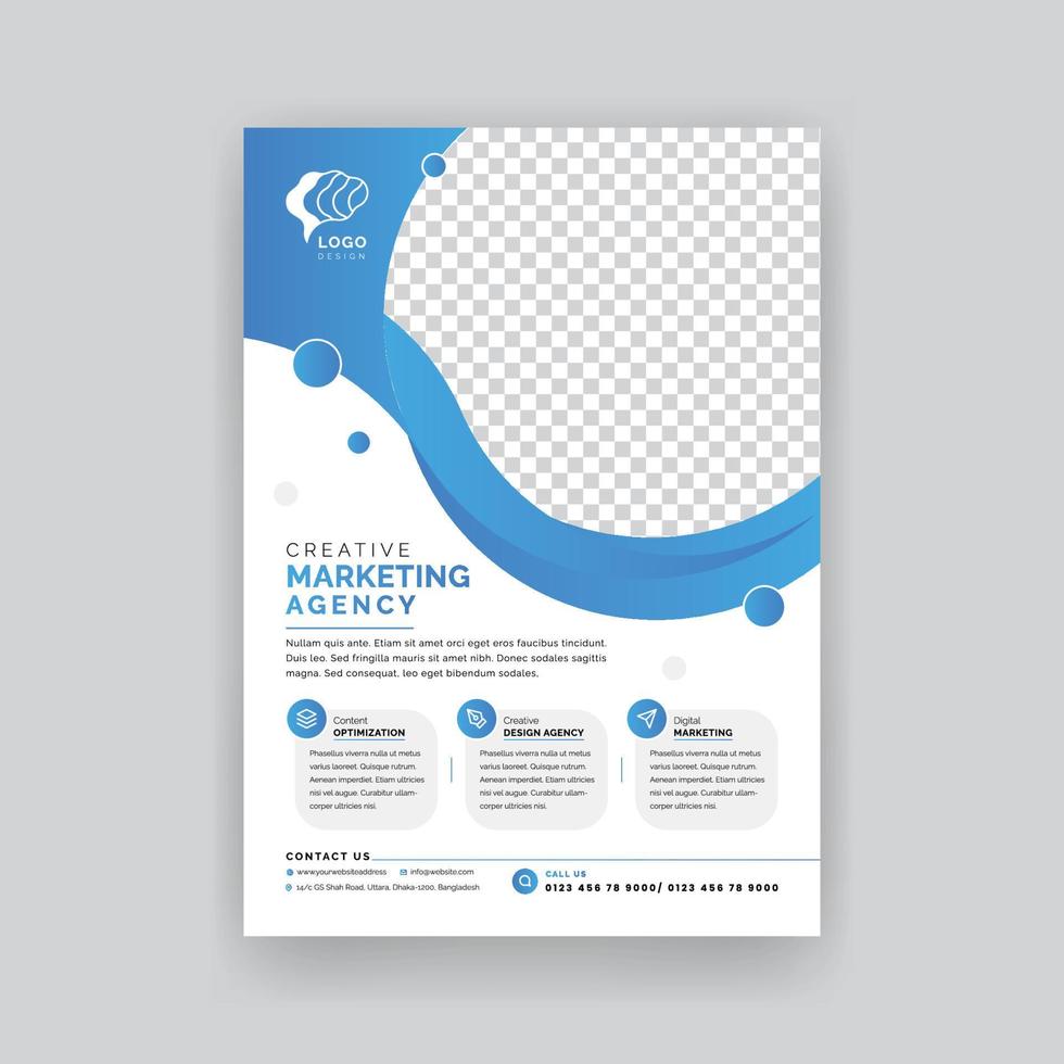 flyer de negócios azul com forma de círculo para foto vetor