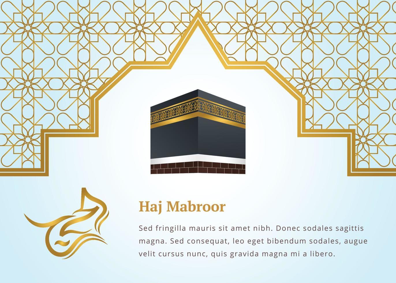 banner haj com ilustração 3d kaba e borda de mandala islâmica vetor