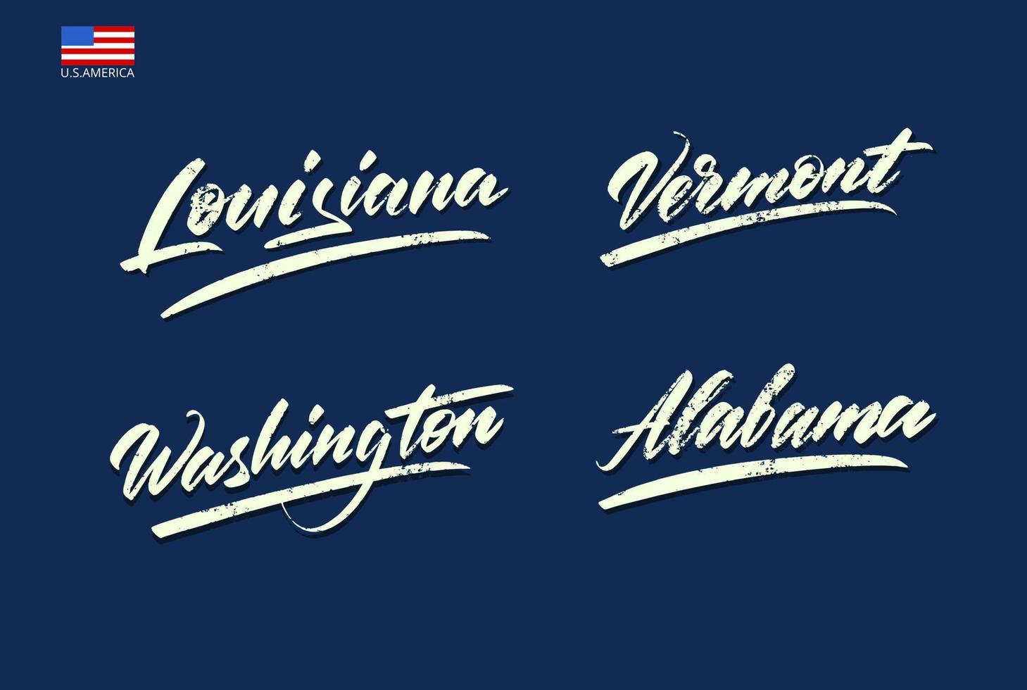 conjunto dos nomes dos estados da américa escritos com um pincel. vetor